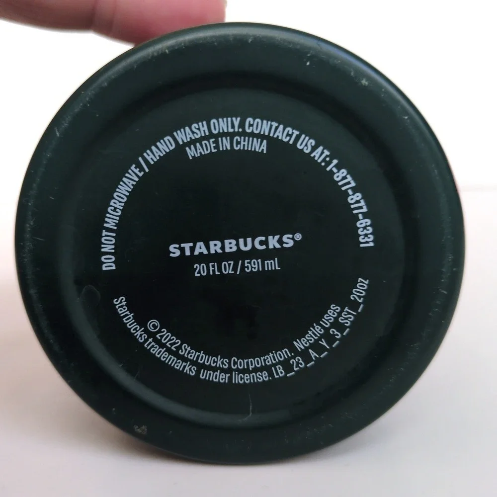 Starbucks Tumbler Dark Green Matte Stainless Steel Embossed Venti 20oz